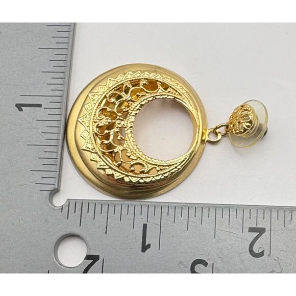 Vintage Gold Tone Filigree Drop Earrings Hoops Classic Elegant Bold 80s - Picture 3 of 6